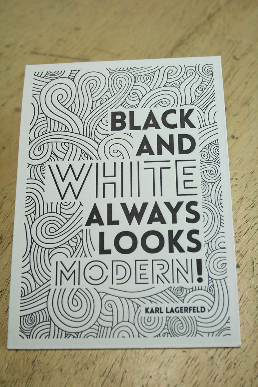 danke Karl Lagerfeld für die Inspiration zu dieser stylischen Letterpresskarte aus einem Letterpress-Workshop in der Werkstatt Dietz