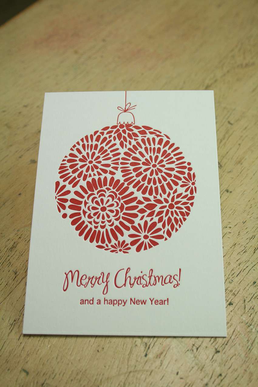 Weihachtskarte DIN A6 gedruckt in unserem Letterpress-Workshop über den Dächern von München