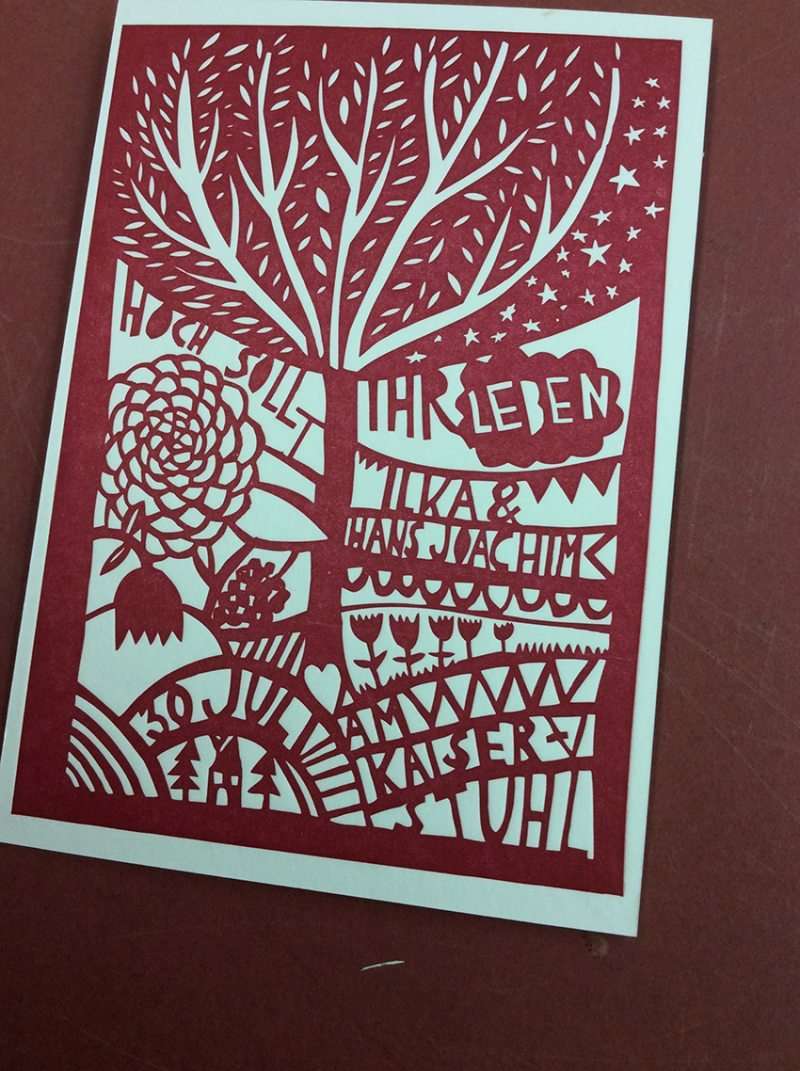 Geburtstagskarte Letterpress. Druckerei Werkstatt Dietz über den Dächern von München