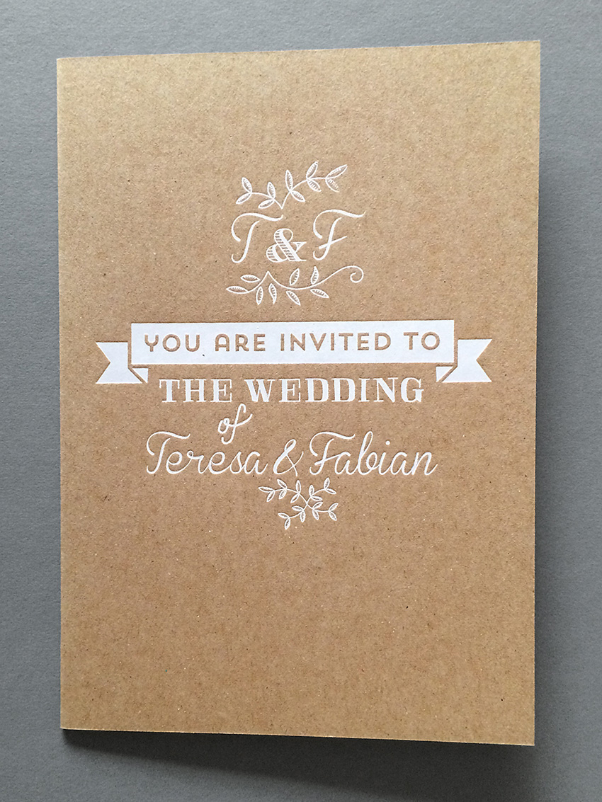 Hochzeitskarte mit weisser Heissfolie Hochzeitskarte mit weisser Heissfolie