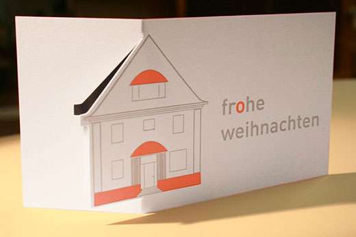 Weihnachtskarte im Letterpress mit Stanzung. Druckerei Werkstatt Dietz über den Dächern von München